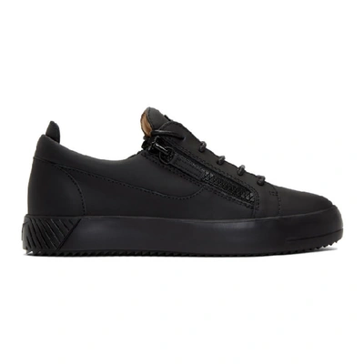 Shop Giuseppe Zanotti Black Rubberized Leather Frankie Sneakers In Ulan Nero