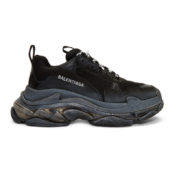 Balenciaga Triple S Clear Sole Mesh, Nubuck And Leather Sneakers In  1000noir | ModeSens