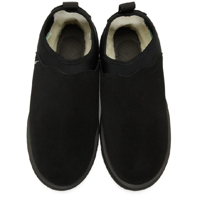Shop Suicoke Black Sherpa Ron Mid Loafers