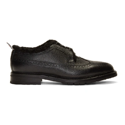 Shop Thom Browne Black Shearling Classic Longwing Brogues In 001 Blk