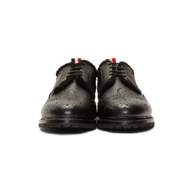 Shop Thom Browne Black Shearling Classic Longwing Brogues In 001 Blk