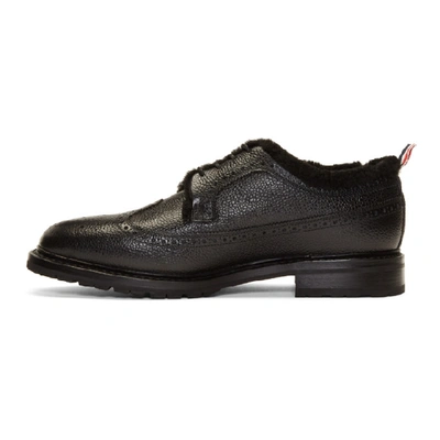 Shop Thom Browne Black Shearling Classic Longwing Brogues In 001 Blk