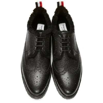 Shop Thom Browne Black Shearling Classic Longwing Brogues In 001 Blk