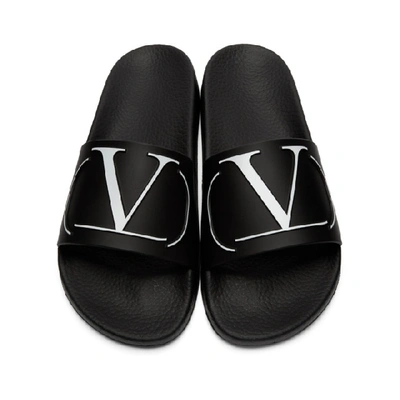 Shop Valentino Black  Garavani Vlogo Pool Slides In 0ni Blk Wht