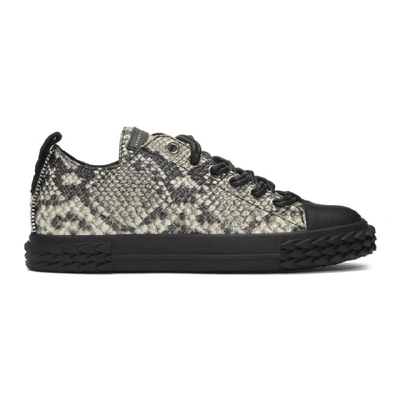 Shop Giuseppe Zanotti Black And Beige Multi-print Blabber Low-top Sneakers In Kitta Rocci