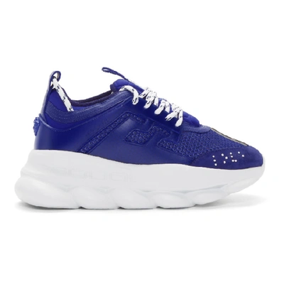 Shop Versace Blue Chain Reaction Sneakers