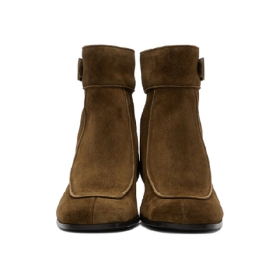 Shop Saint Laurent Brown Suede Miles Buckled Boots In 2330 Land