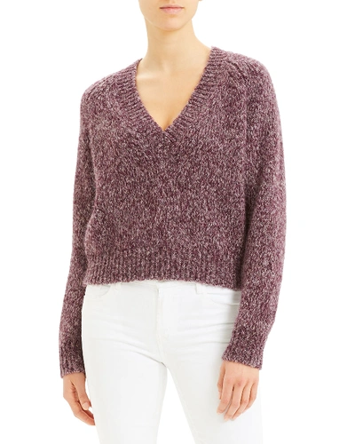 Shop Theory Marl V-neck Airy Alpaca Sweater In Mulberry/thistle