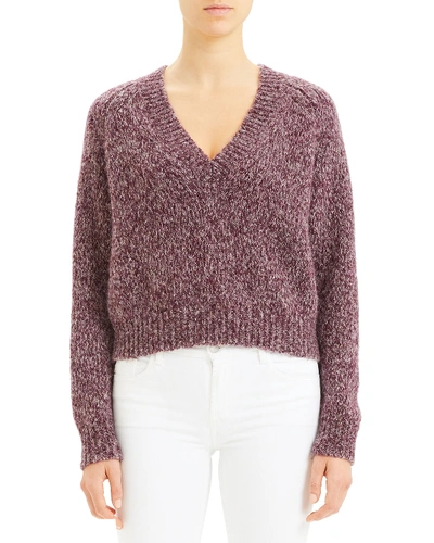 Shop Theory Marl V-neck Airy Alpaca Sweater In Mulberry/thistle