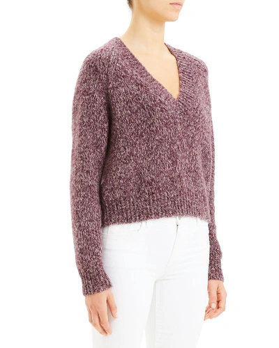 Shop Theory Marl V-neck Airy Alpaca Sweater In Mulberry/thistle