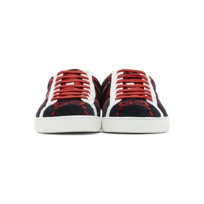 Shop Gucci Navy & Red Velvet Gg Sneakers In Navy/red