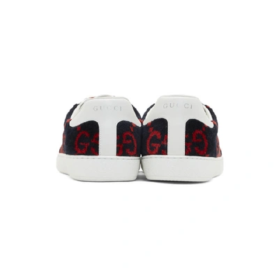 Shop Gucci Navy & Red Velvet Gg Sneakers In Navy/red