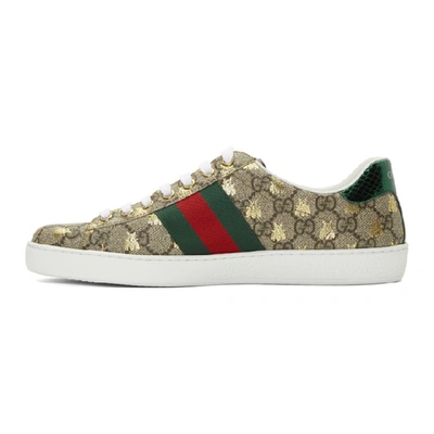 Shop Gucci Beige & Brown Gg Supreme Bees Ace Sneakers In 8465 Beige