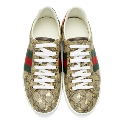 Shop Gucci Beige & Brown Gg Supreme Bees Ace Sneakers In 8465 Beige