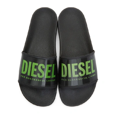 Shop Diesel Black And Green Sa-valla Slides In H1407 Blkgr