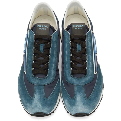 Shop Prada Blue & Navy Suede Sneakers