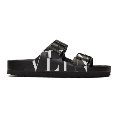 Shop Valentino Black  Garavani Birkenstock Edition 'vltn' Arizona Bs Slides