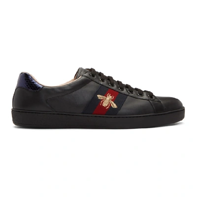 Shop Gucci Black Ace Embroidered Bee Sneakers In 1284 Black