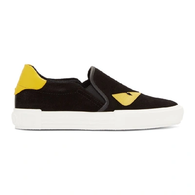 Shop Fendi Black Bag Bugs Slip-on Sneakers In F16yw