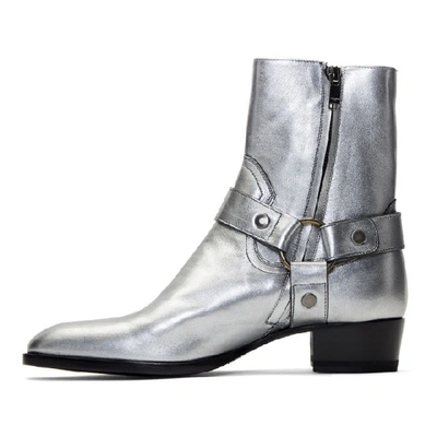 Shop Saint Laurent Silver Wyatt Harness Boots In 8163 Silvbl