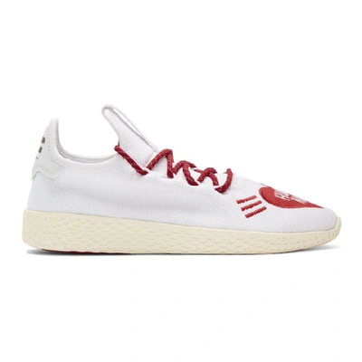 Shop Adidas Originals By Pharrell Williams Adidas Originals X Pharrell Williams White And Red Human Made Tennis Hu Sneakers In Whtscarlet
