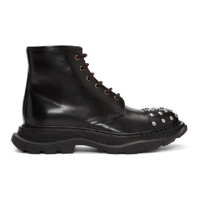 Shop Alexander Mcqueen Black Tread Lace Boots In 1081 Black