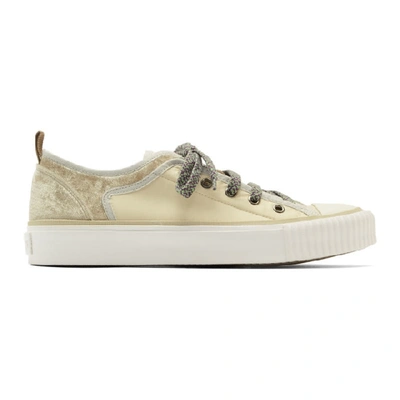 Shop Lanvin Off-white Velvet And Nylon Low Top Sneakers In 001offwhite