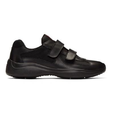 Shop Prada Black Leather Technical Sneakers In Nero