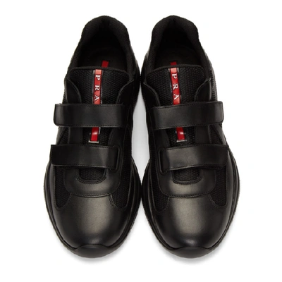 Shop Prada Black Leather Technical Sneakers In Nero