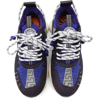 Shop Versace Navy Chain Reaction 2 Sneakers