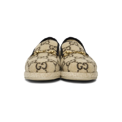 Shop Gucci Beige Fria Covered Wool Gg Loafers