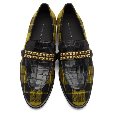 Shop Giuseppe Zanotti Black And Yellow Plaid Loafers In Multi Gialo