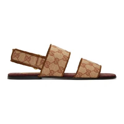 Shop Gucci Brown Canvas Gg Sandals In 8371 Beiger