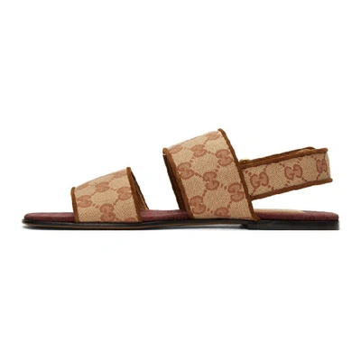 Shop Gucci Brown Canvas Gg Sandals In 8371 Beiger