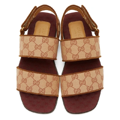 Shop Gucci Brown Canvas Gg Sandals In 8371 Beiger
