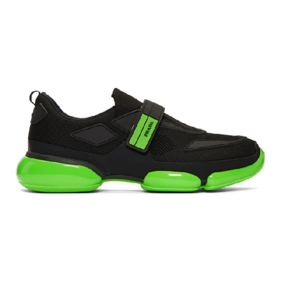 Shop Prada Black & Green Cloudbust Sneakers