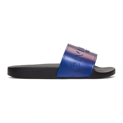 Shop Givenchy Black And Blue Flat Slide Pool Slides In 083 Blkblu