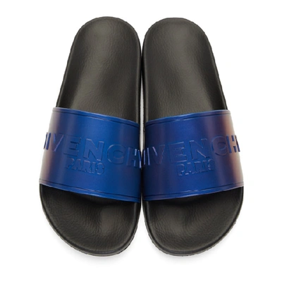 Shop Givenchy Black And Blue Flat Slide Pool Slides In 083 Blkblu