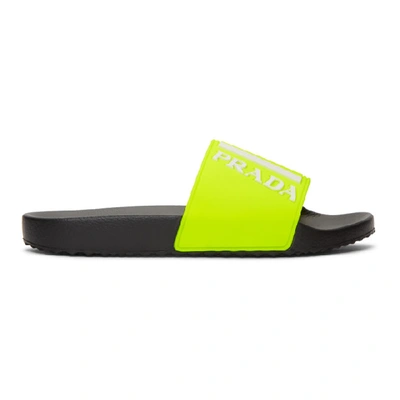 Shop Prada Yellow Logo Pool Slides