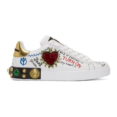 Shop Dolce & Gabbana Dolce And Gabbana White Heart Graffiti Sneakers In 8i049 White