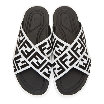 Shop Fendi Black And White Forever  Slides In F0z8d.wht