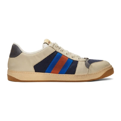 Shop Gucci Off-white & Navy Gg Screener Sneakers In 4368 Lon.bl