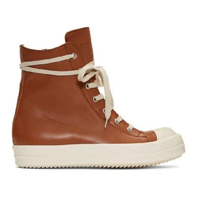 Shop Rick Owens Brown And White Leather High-top Sneakers In 173 Rust