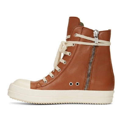 Shop Rick Owens Brown And White Leather High-top Sneakers In 173 Rust