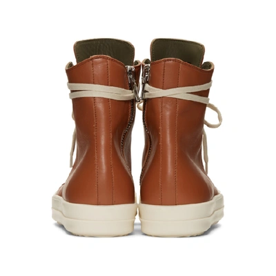 Shop Rick Owens Brown And White Leather High-top Sneakers In 173 Rust