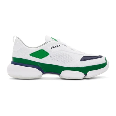 Shop Prada White & Green Cloudbust Sneakers