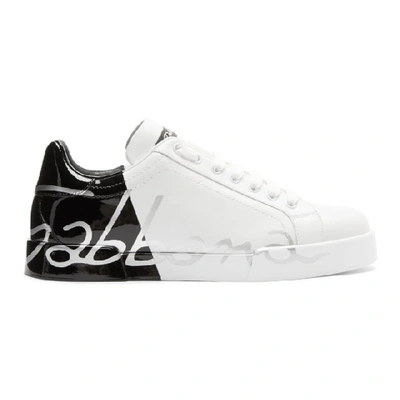 Shop Dolce & Gabbana Dolce And Gabbana White Patent Trim Portofino Sneakers In Hn821 White
