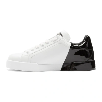 Shop Dolce & Gabbana Dolce And Gabbana White Patent Trim Portofino Sneakers In Hn821 White