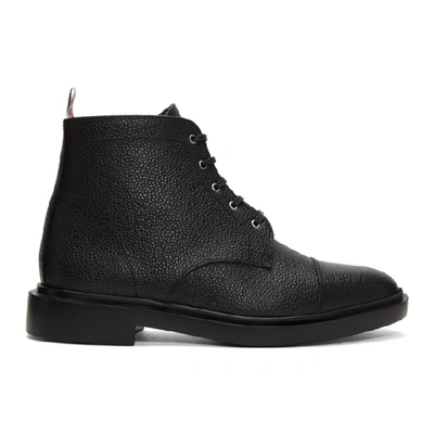 Shop Thom Browne Black Cropped Derby Boots In Black 001