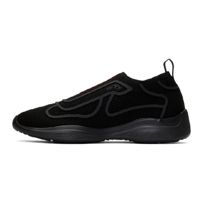 Shop Prada Black Sport Knit 10 Sneakers In Black/red